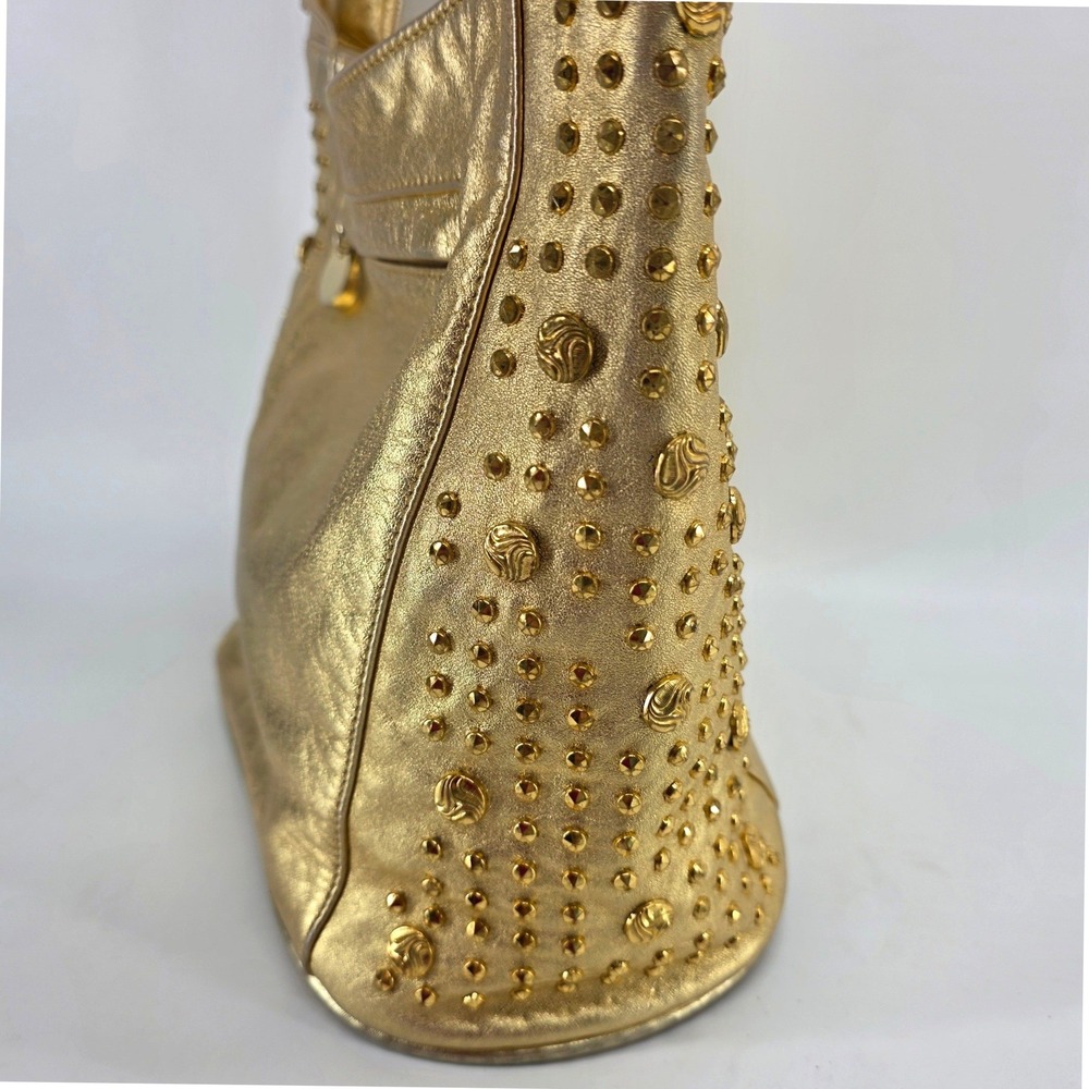 Vintage Dawli Leather Handbag Gold Metallic Studded Hobo Shoulder Bag USA 80s - Picture 3 of 10
